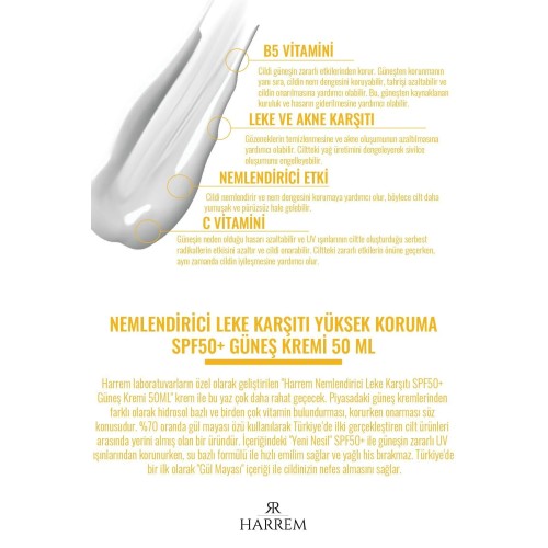 Harrem Nemlendirici Leke Karşıtı Spf 50+ Güneş Kremi 50 ml